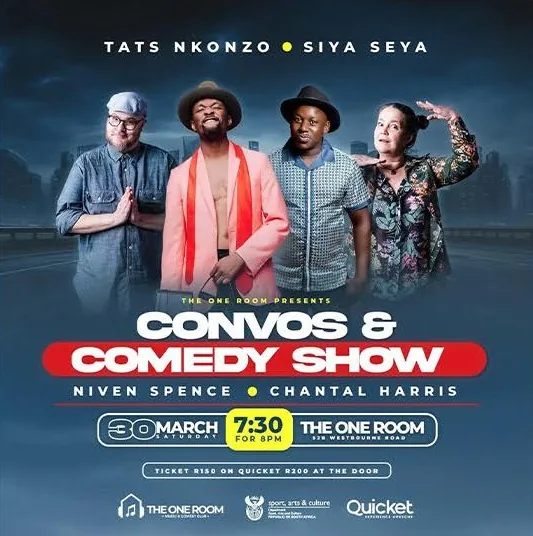 Convos and Comedy Show poster with four comedians