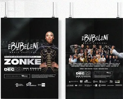 Ebubeleni Music Festival line-up posters in black and white
