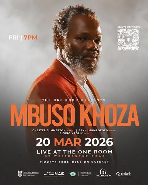 Mbuso Khoza event poster with the date 20 March 2026