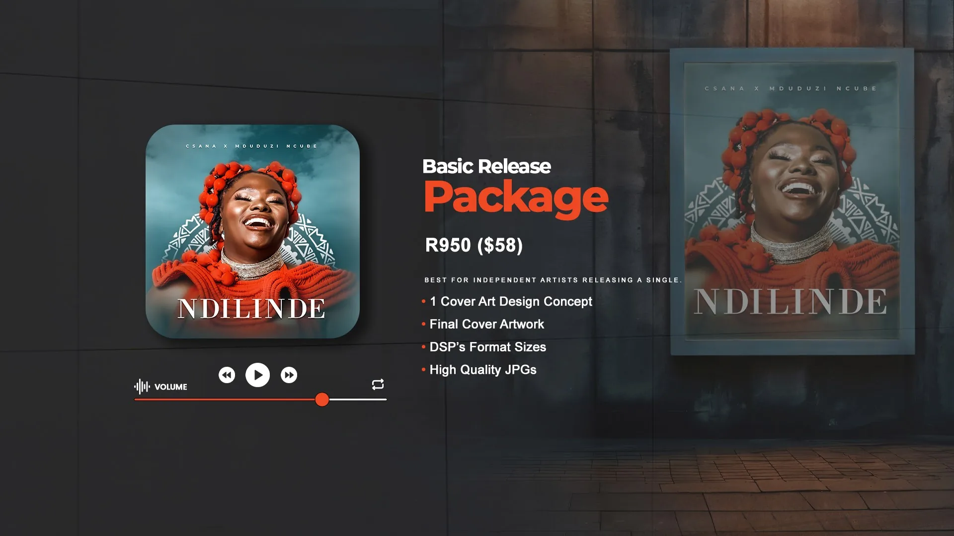 Ndilinde cover art shown on a music player and a framed poster