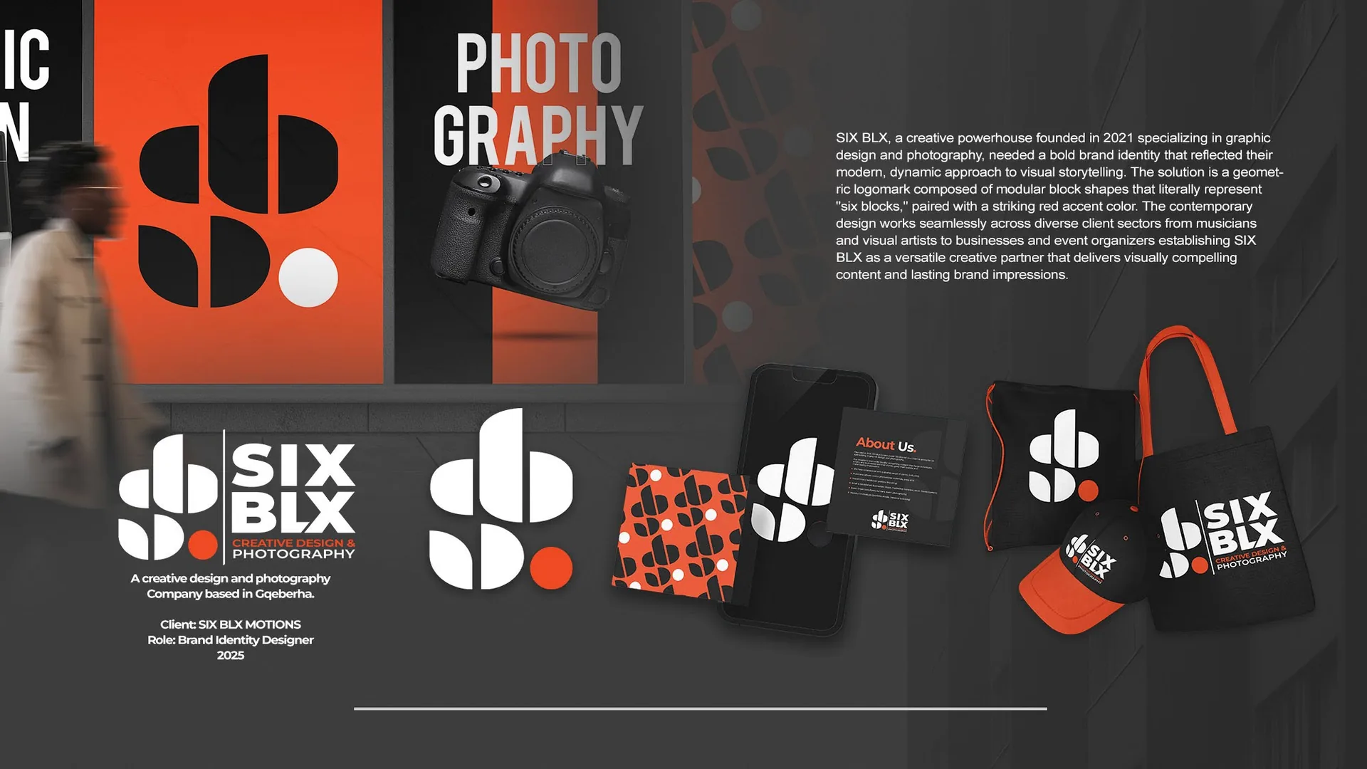 SIXBLX identity on storefront posters, merchandise and stationery